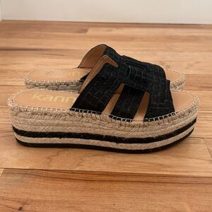 New Kanna Black Suede Leather Platform Espadrilles Made In Spain Sz 39
